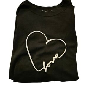 Marled Love Heart Lightweight Sweater Womens Size L Rayon Black White Message
